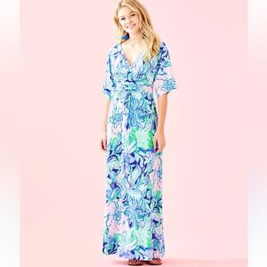 Lilly Pulitzer Women’s Small Blue Floral Parigi Maxi Dress In Multi Party Thyme